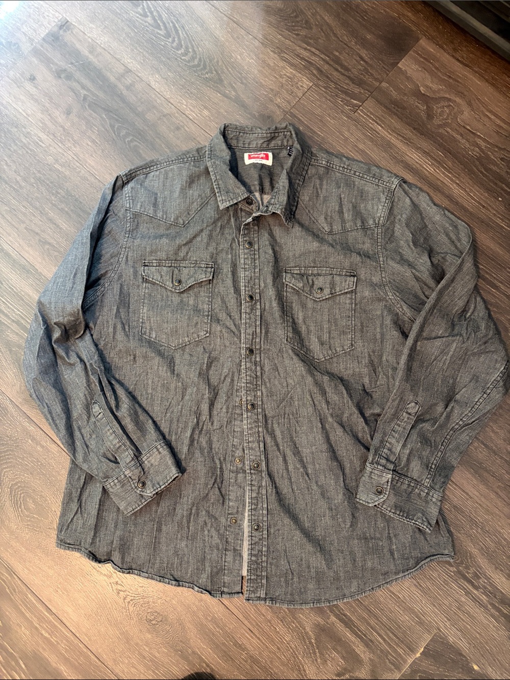 Wrangler Grey Button-Down Denim Western Shirt Vtg